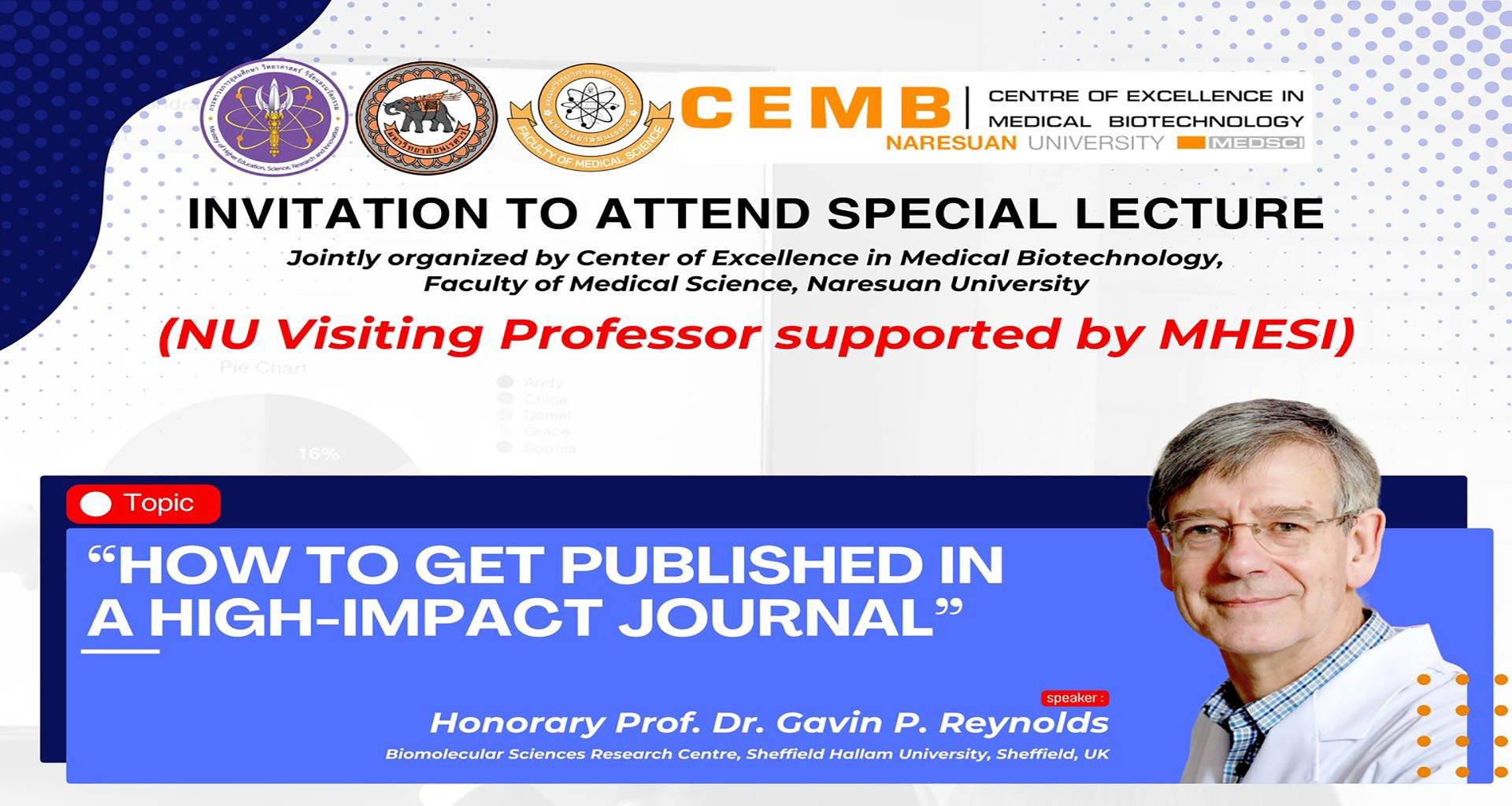 Invitation to attend special lecture Jointly organized by Center of Excellence in Medical Biotechnology, Faculty of Medical Science, Naresuan University